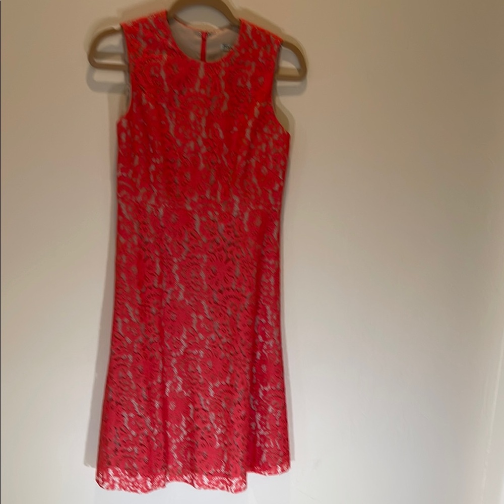 Eliza J Salmon Pink over Grey/Beige Lace Dress size 4